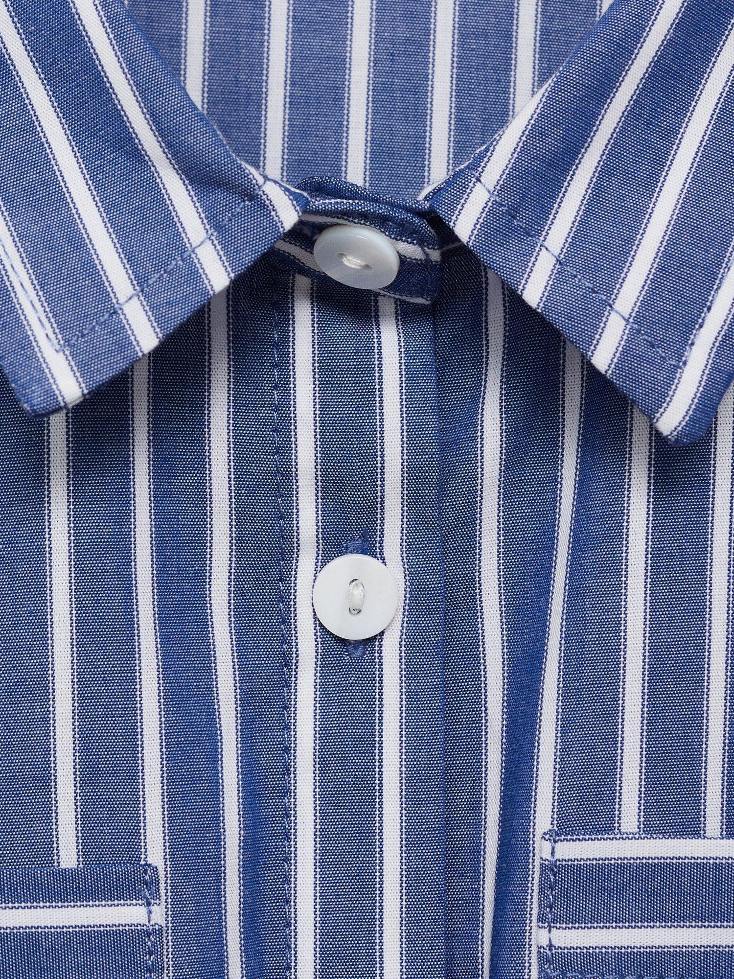 Product image 4 of 4, which shows Mango Kids' Wendy Stripe Cotton Shirt Jumpsuit, Navy, 10 years