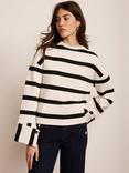 Mint Velvet Striped Statement Cuff Sweatshirt, Cream/Navy