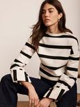 Mint Velvet Striped Statement Cuff Sweatshirt, Cream/Navy