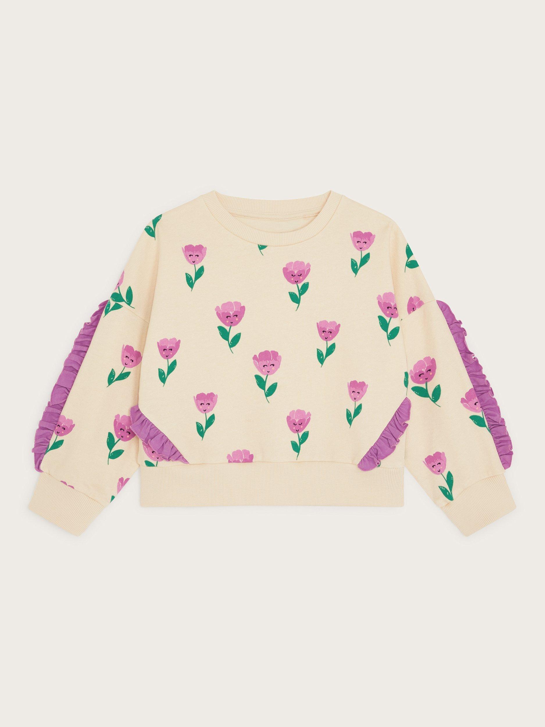 Product image 1 of 3, which shows Monsoon Kids' Tulip Cotton Sweatshirt, Pink, 7-8 years