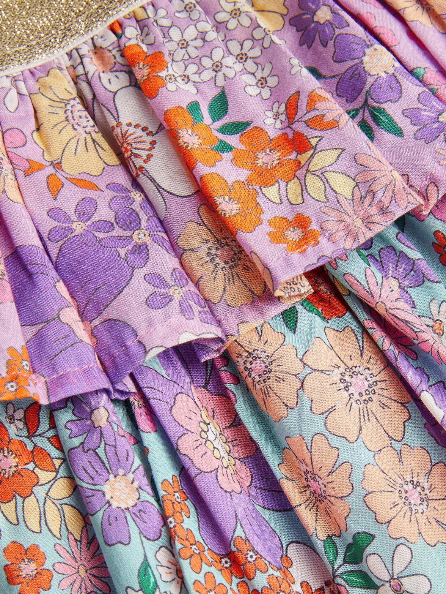 Product image 3 of 3, which shows Monsoon Kids' Cotton Floral Tiered Skirt, Multi, 11-12 years