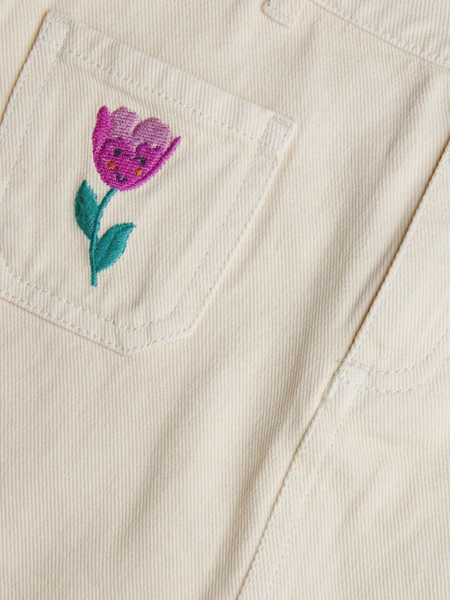 Product image 3 of 3, which shows Monsoon Kids' Embroidered Tulip Denim Skirt, Cream, 3-4 years