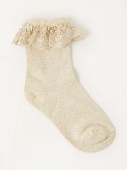 Monsoon Kids' Sparkle Flower Socks, Gold, Gold