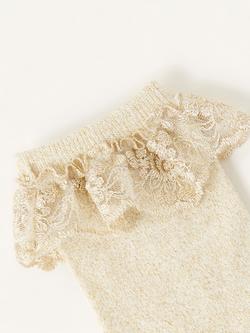 Monsoon Kids' Sparkle Flower Socks, Gold - view 2, Gold