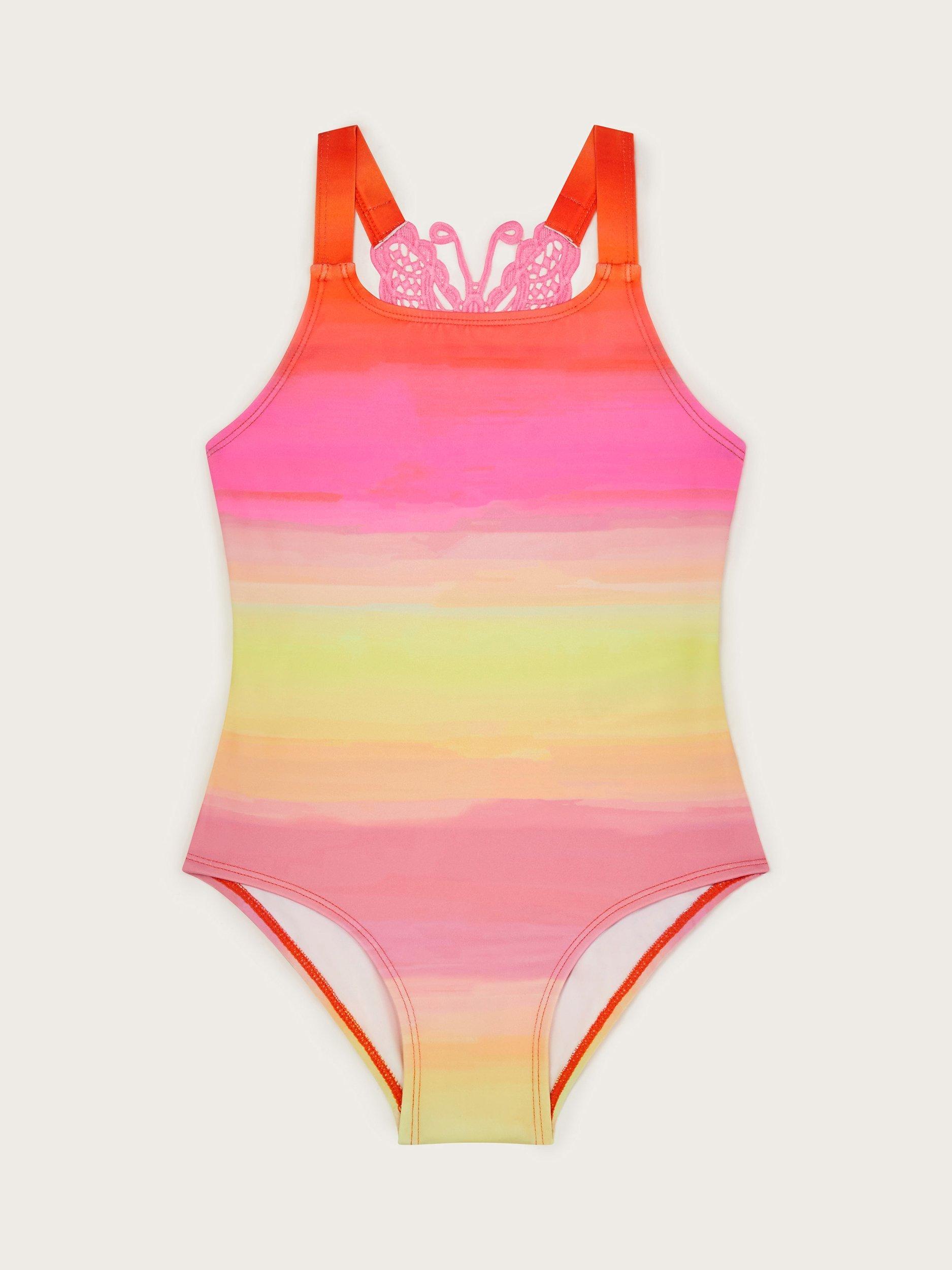 Product image 1 of 3, which shows Monsoon Kids' Butterfly Swimsuit, Pink/Multi, 11-12 years