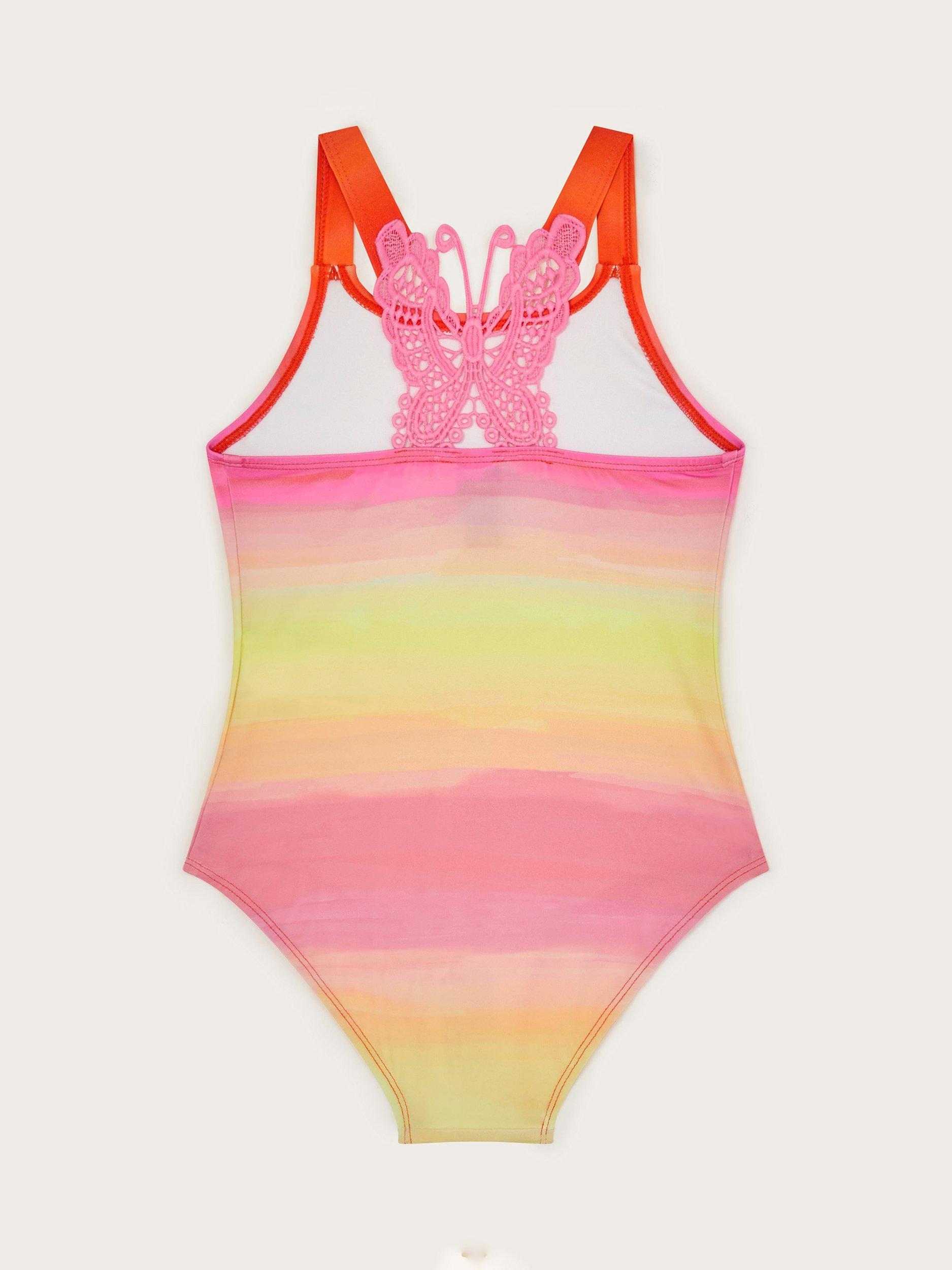 Product image 2 of 3, which shows Monsoon Kids' Butterfly Swimsuit, Pink/Multi, 11-12 years