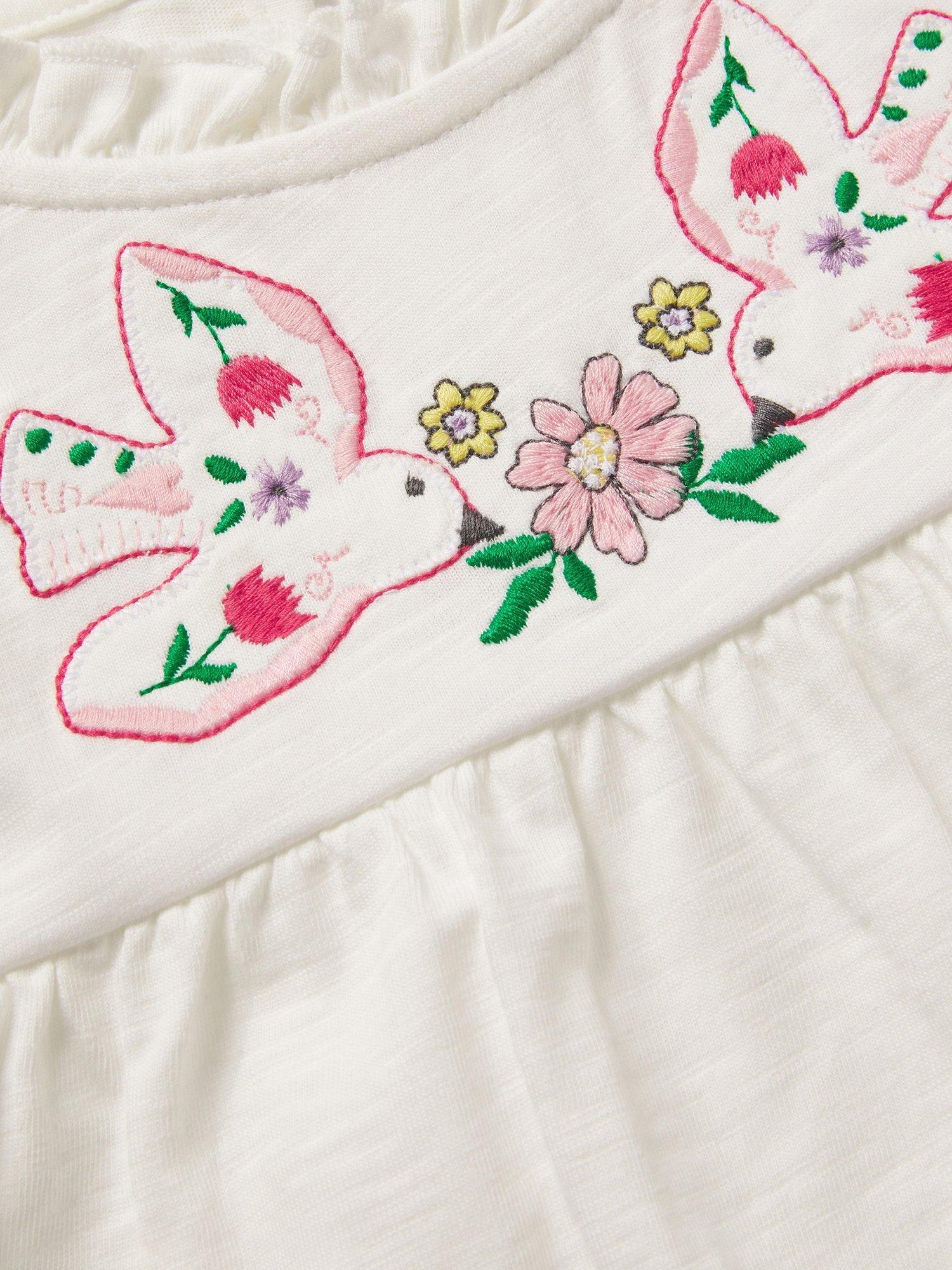 Product image 3 of 3, which shows Monsoon Kids' Cotton Embroidered Dove Top, Ivory, 5-6 years