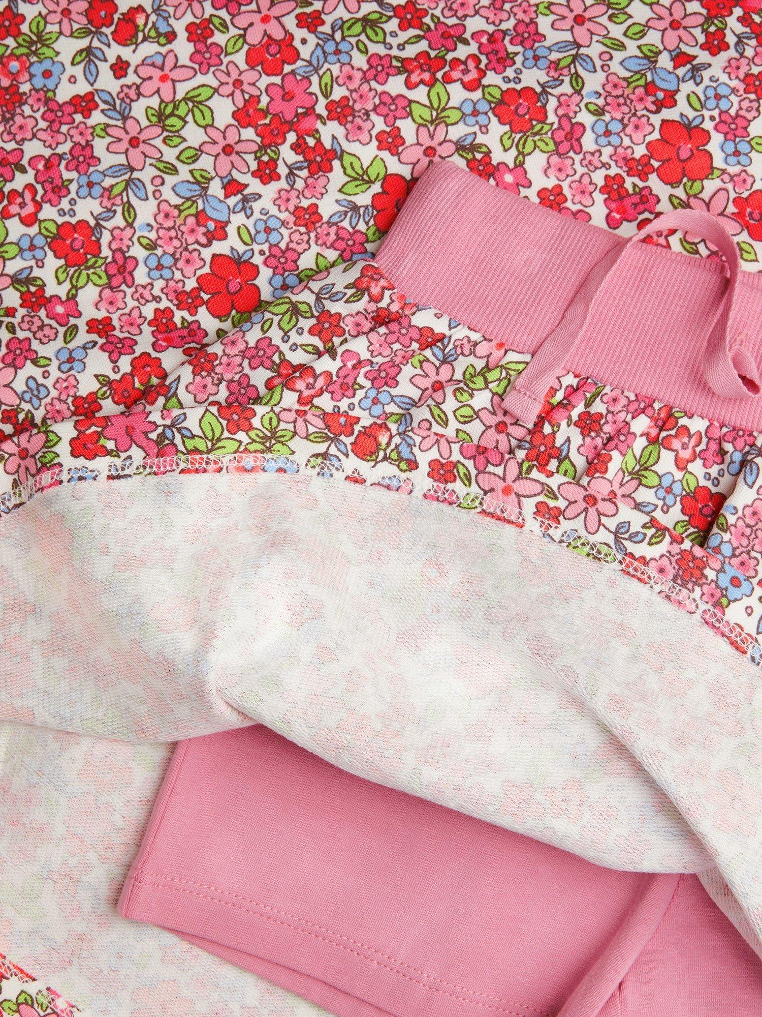 Product image 3 of 3, which shows Monsoon Kids' Cotton Floral Print Sweatshirt & Skort Set, Pink, 3-4 years