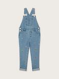 Monsoon Kids' Cotton Floral Embroidered Denim Dungarees, Blue