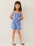 Monsoon Kids' Cotton Broderie Playsuit, Blue