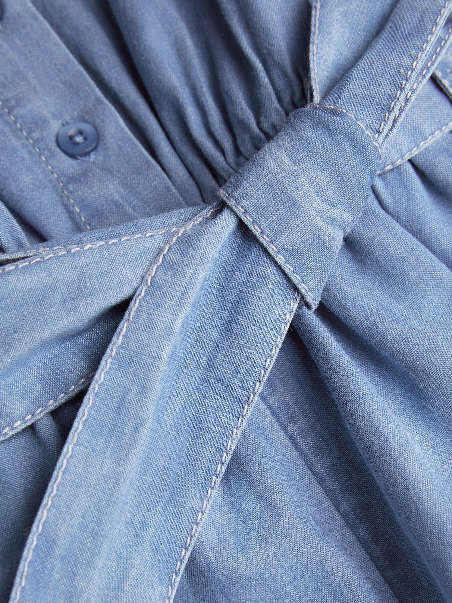 Product image 4 of 4, which shows Monsoon Kids' Cotton Chambray Playsuit, Blue, 3 years