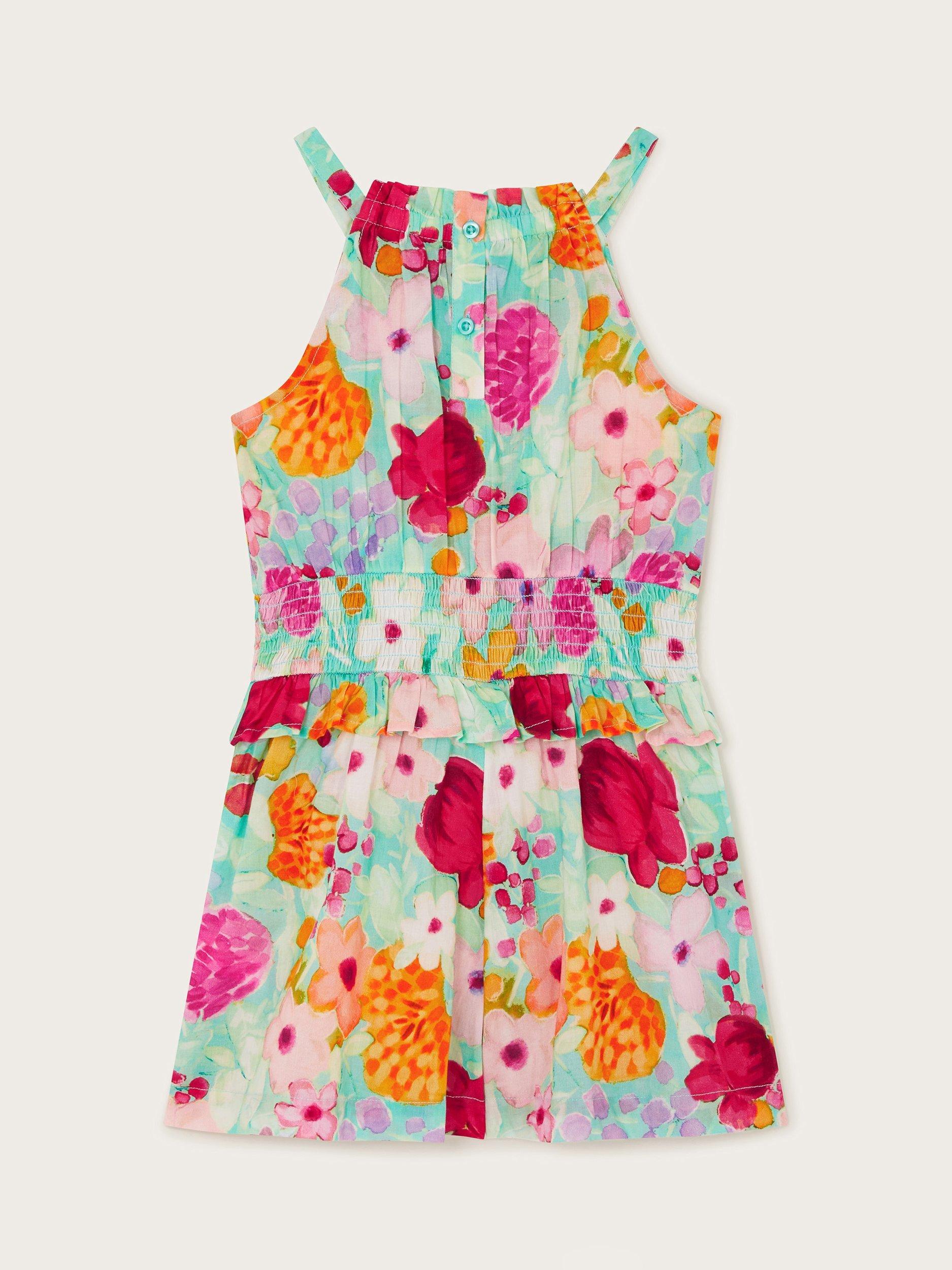 Product image 2 of 3, which shows Monsoon Kids' Floral Playsuit, Green/Multi, 3-4 years