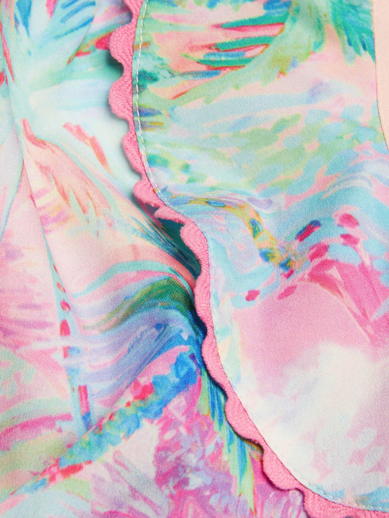 Product image 3 of 3, which shows Monsson Kids' Palm Print Halterneck Playsuit, Turquoise, 3-4 years