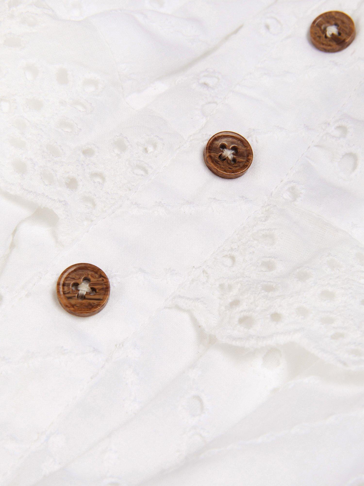 Product image 4 of 4, which shows Monsoon Kids' Ruffle Broderie Playsuit , White, 3-4 years