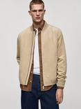Mango Bero Faux Suede Bomber Jacket, Dark Blue, Beige