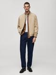Mango Bero Faux Suede Bomber Jacket, Dark Blue, Beige