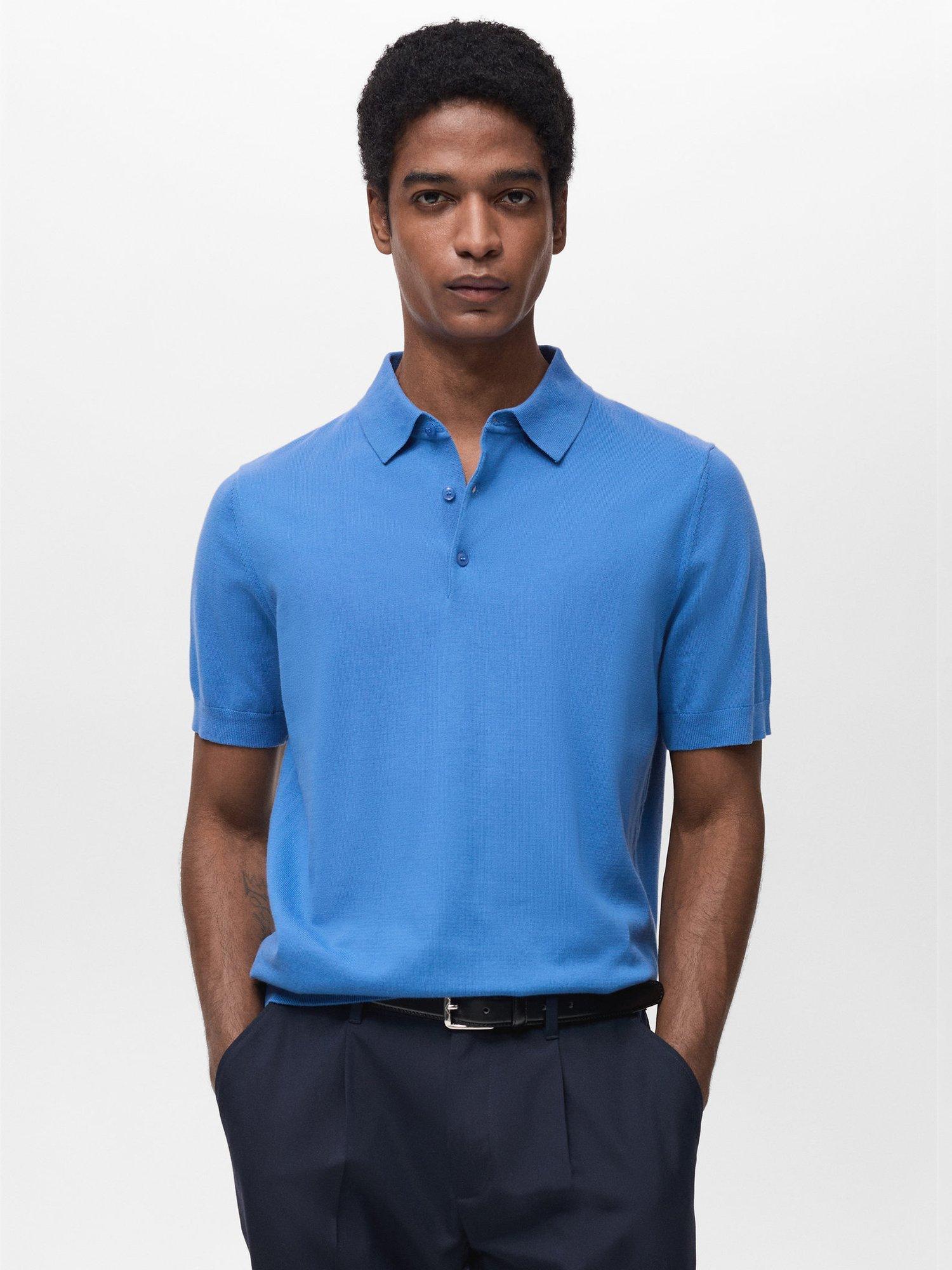 Product image 1 of 7, which shows Mango Arraona Cotton Polo Shirt, Sky Blue, S