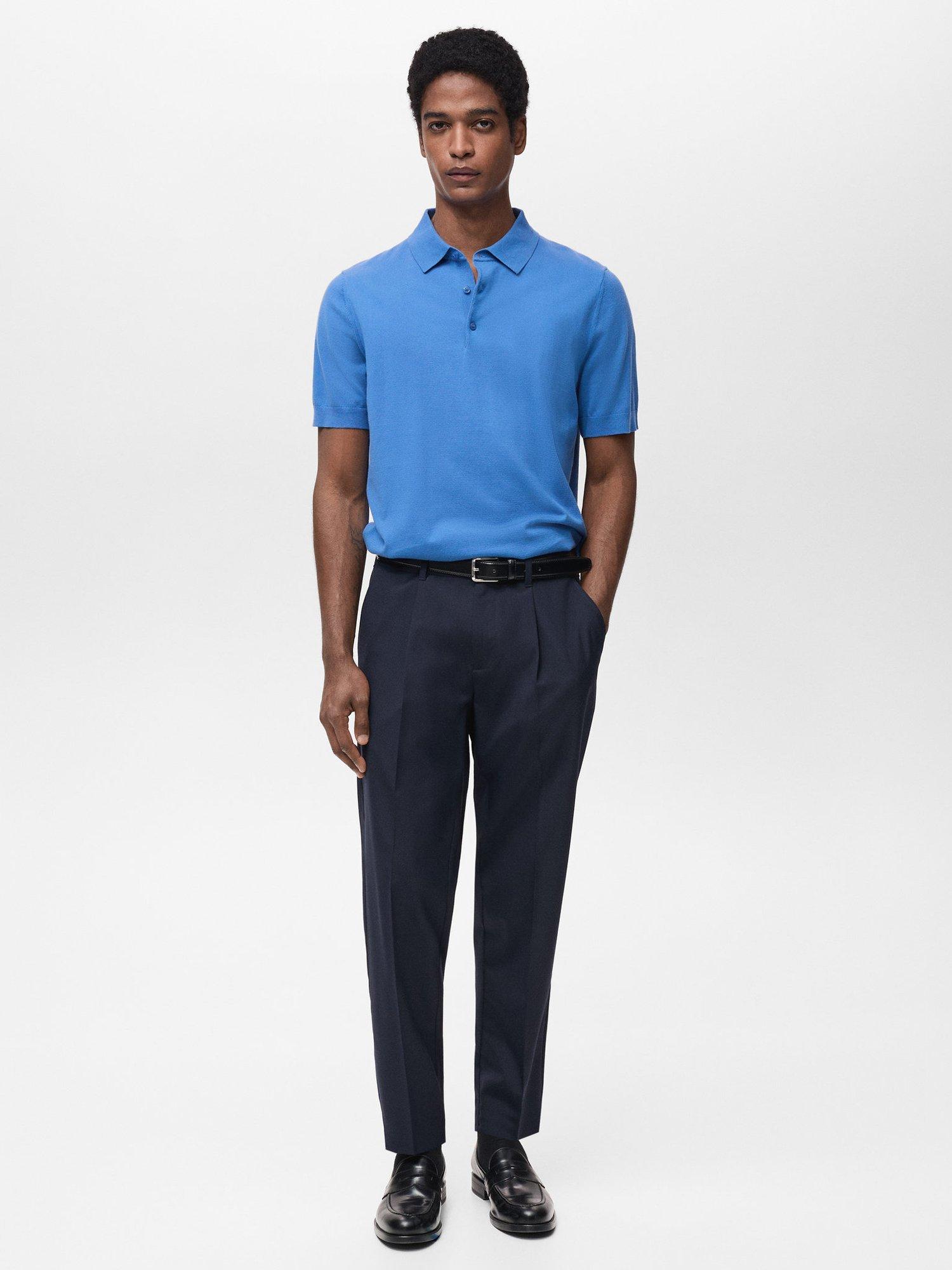 Product image 2 of 7, which shows Mango Arraona Cotton Polo Shirt, Sky Blue, S