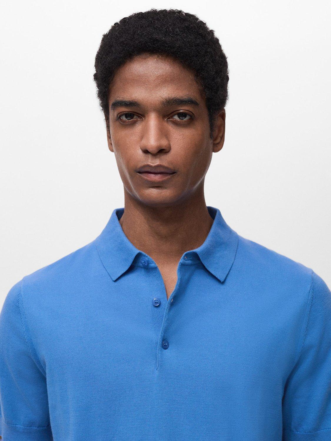 Product image 5 of 7, which shows Mango Arraona Cotton Polo Shirt, Sky Blue, S