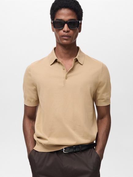 Mango Arraona Cotton Polo Shirt, Natural White, Mid Brown