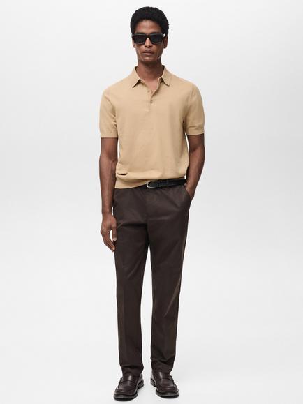 Mango Arraona Cotton Polo Shirt, Natural White - view 2, Mid Brown