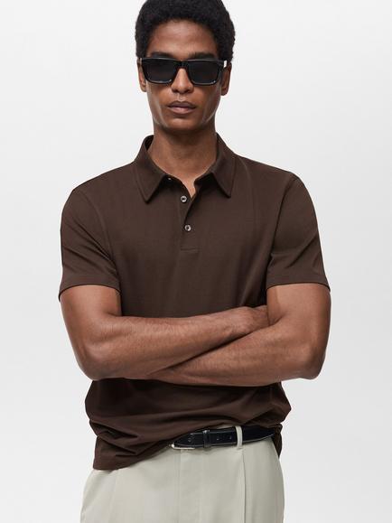 Mango Ezequi Cotton Blend Polo Shirt, Natural White, Dark Brown