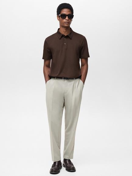 Mango Ezequi Cotton Blend Polo Shirt, Natural White - view 2, Dark Brown