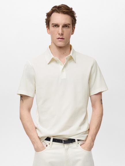 Mango Ezequi Cotton Blend Polo Shirt, Natural White, Natural White