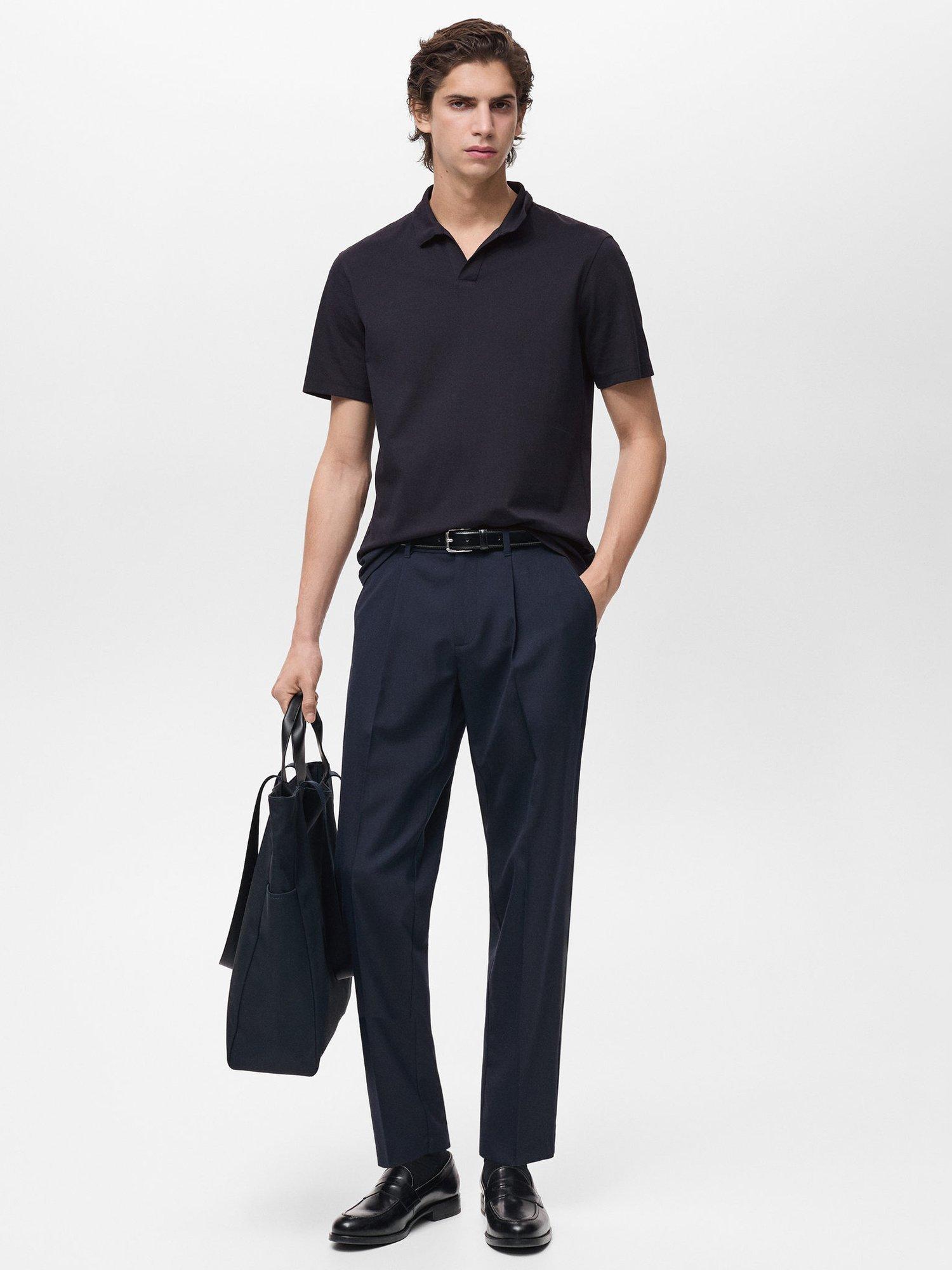 Product image 2 of 7, which shows Mango Taga Cotton Blend Regular Fit Short Sleeve Polo Shirt, Dark Blue, XS