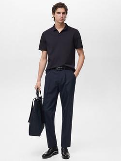 Mango Taga Cotton Blend Regular Fit Short Sleeve Polo Shirt - view 2, Dark Blue