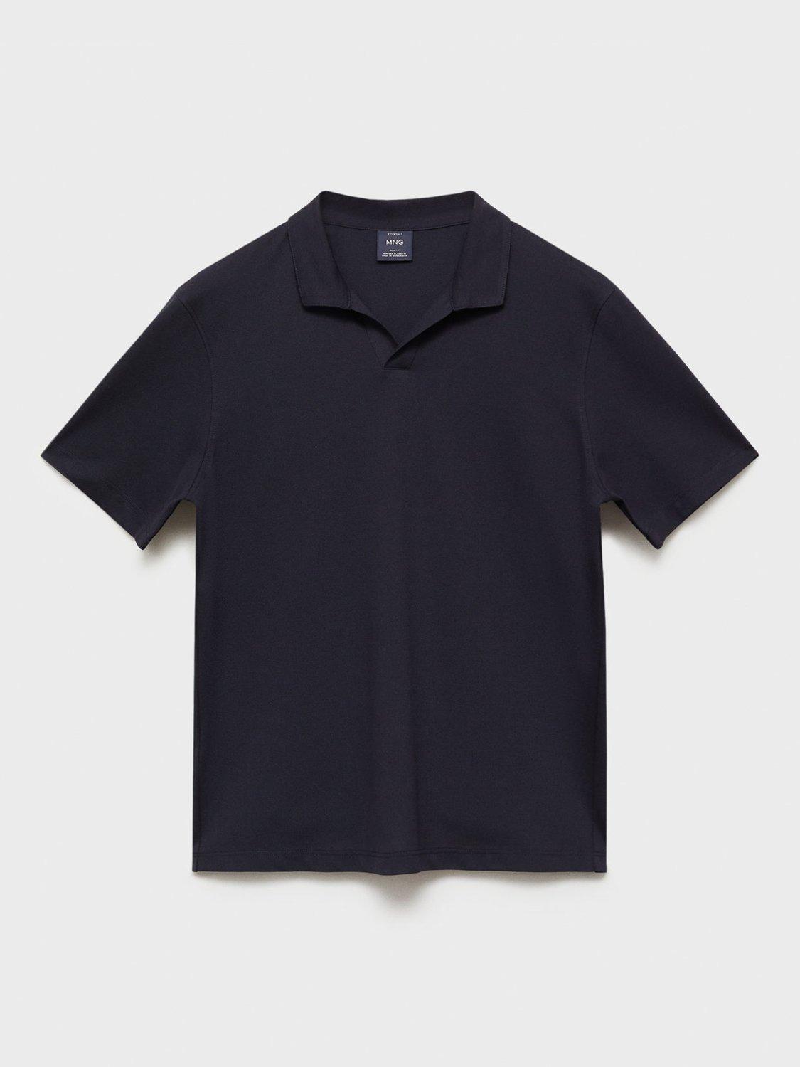 Product image 3 of 7, which shows Mango Taga Cotton Blend Regular Fit Short Sleeve Polo Shirt, Dark Blue, XS