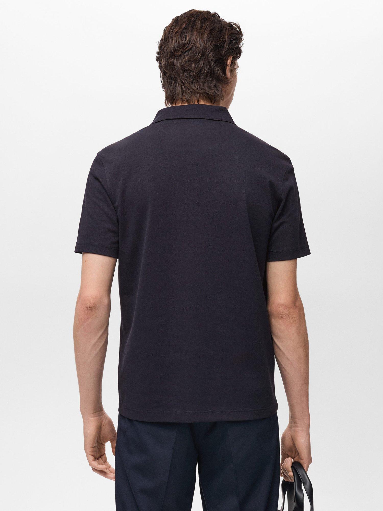 Product image 4 of 7, which shows Mango Taga Cotton Blend Regular Fit Short Sleeve Polo Shirt, Dark Blue, XS
