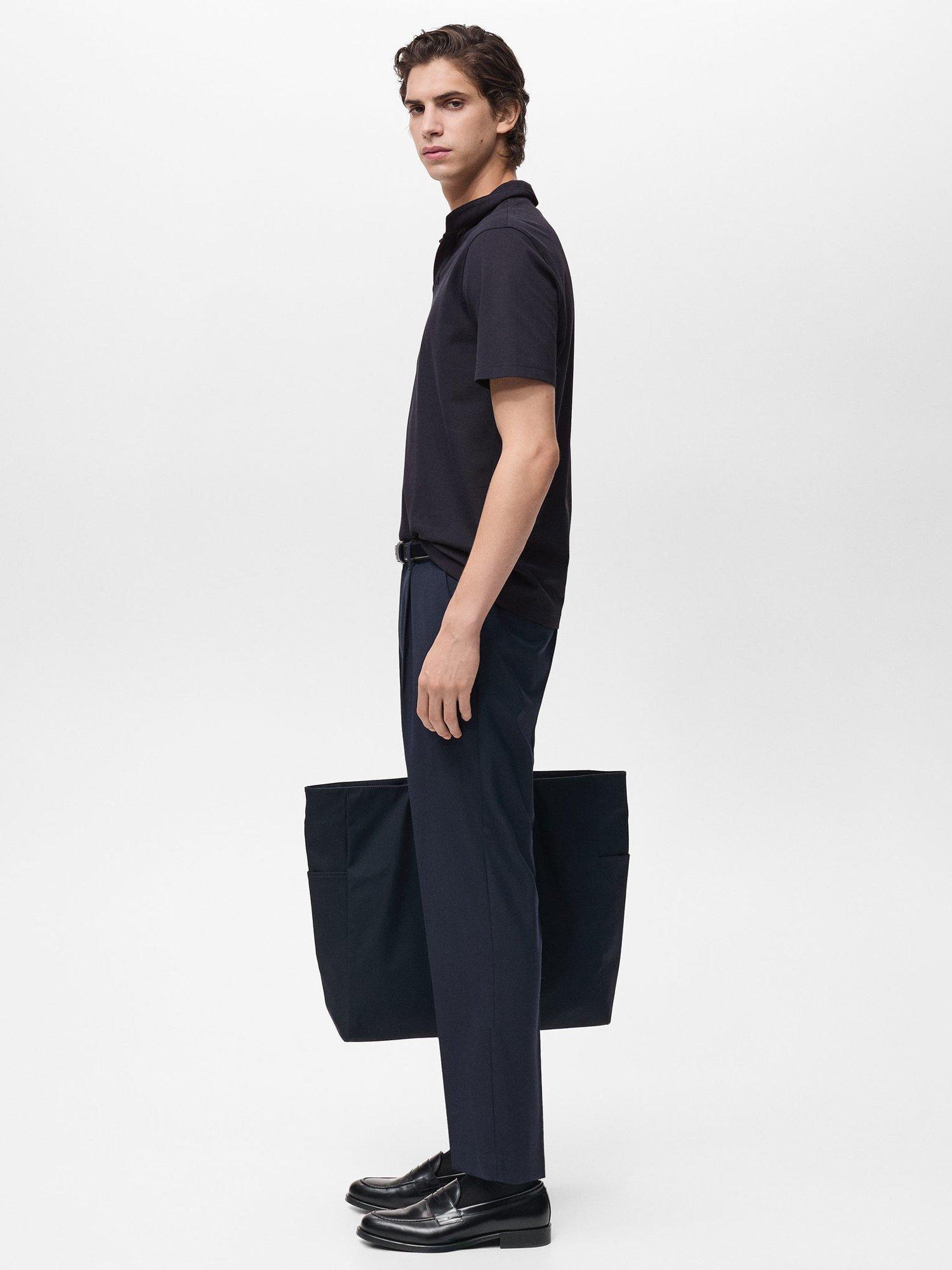 Product image 6 of 7, which shows Mango Taga Cotton Blend Regular Fit Short Sleeve Polo Shirt, Dark Blue, XS