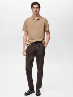 Mango Taga Cotton Blend Regular Fit Short Sleeve Polo Shirt - view 2, Mid Brown