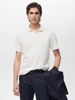 Mango Taga Cotton Blend Regular Fit Short Sleeve Polo Shirt, Natural White