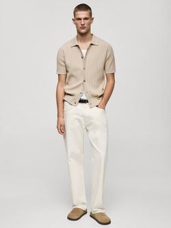 Mango Angelo Knitted Cotton Shirt, Navy - view 2, Beige