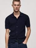 Mango Angelo Knitted Cotton Shirt, Navy