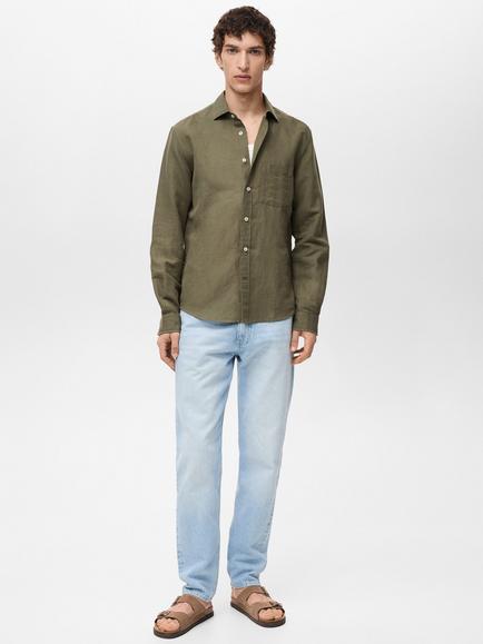 Mango Avispa Linen Cotton Blend Regular Fit Shirt - view 2, Khaki