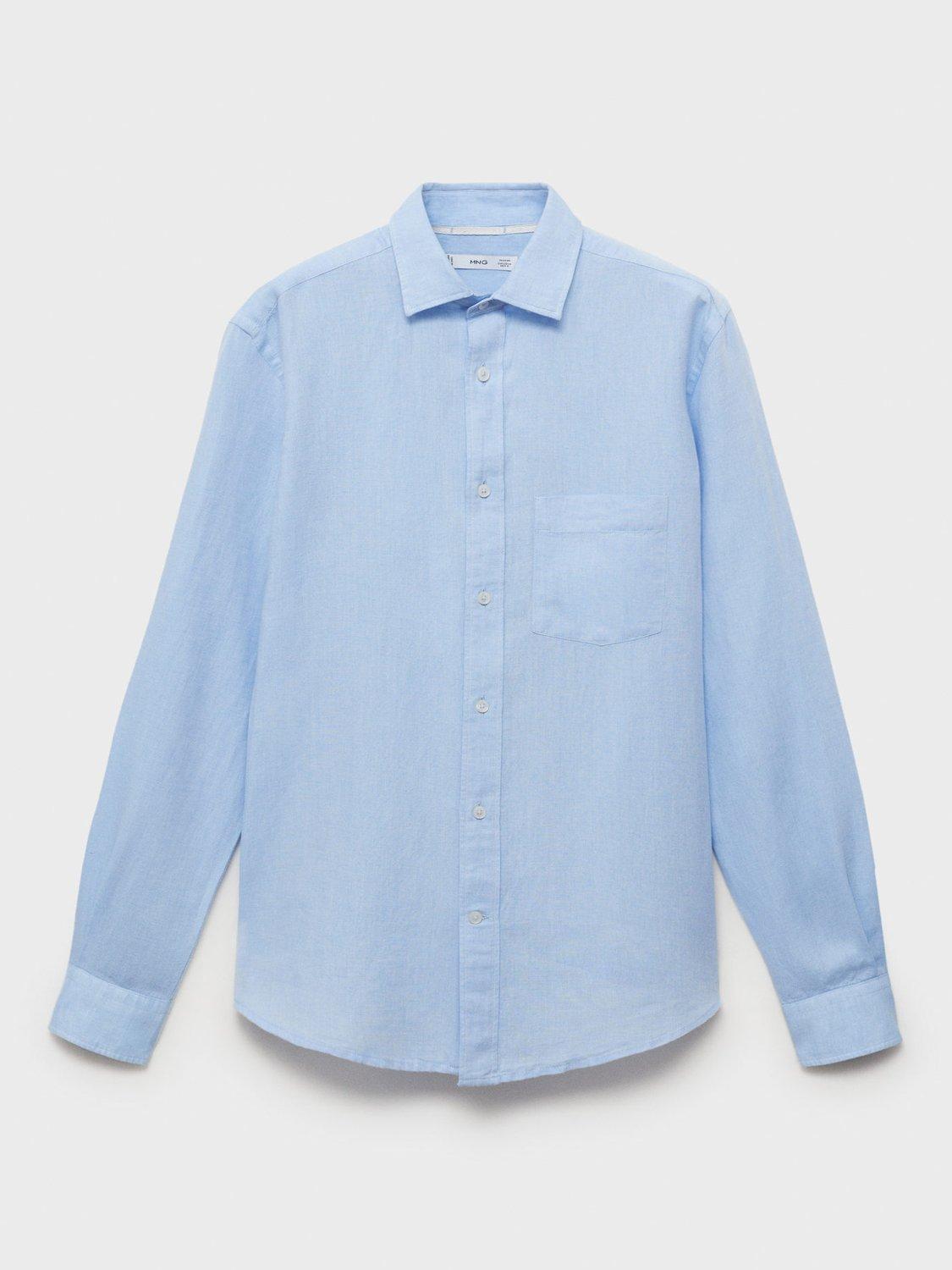 Product image 3 of 9, which shows Mango Avispa Linen Cotton Blend Regular Fit Shirt, Light Pastel Blue, XS