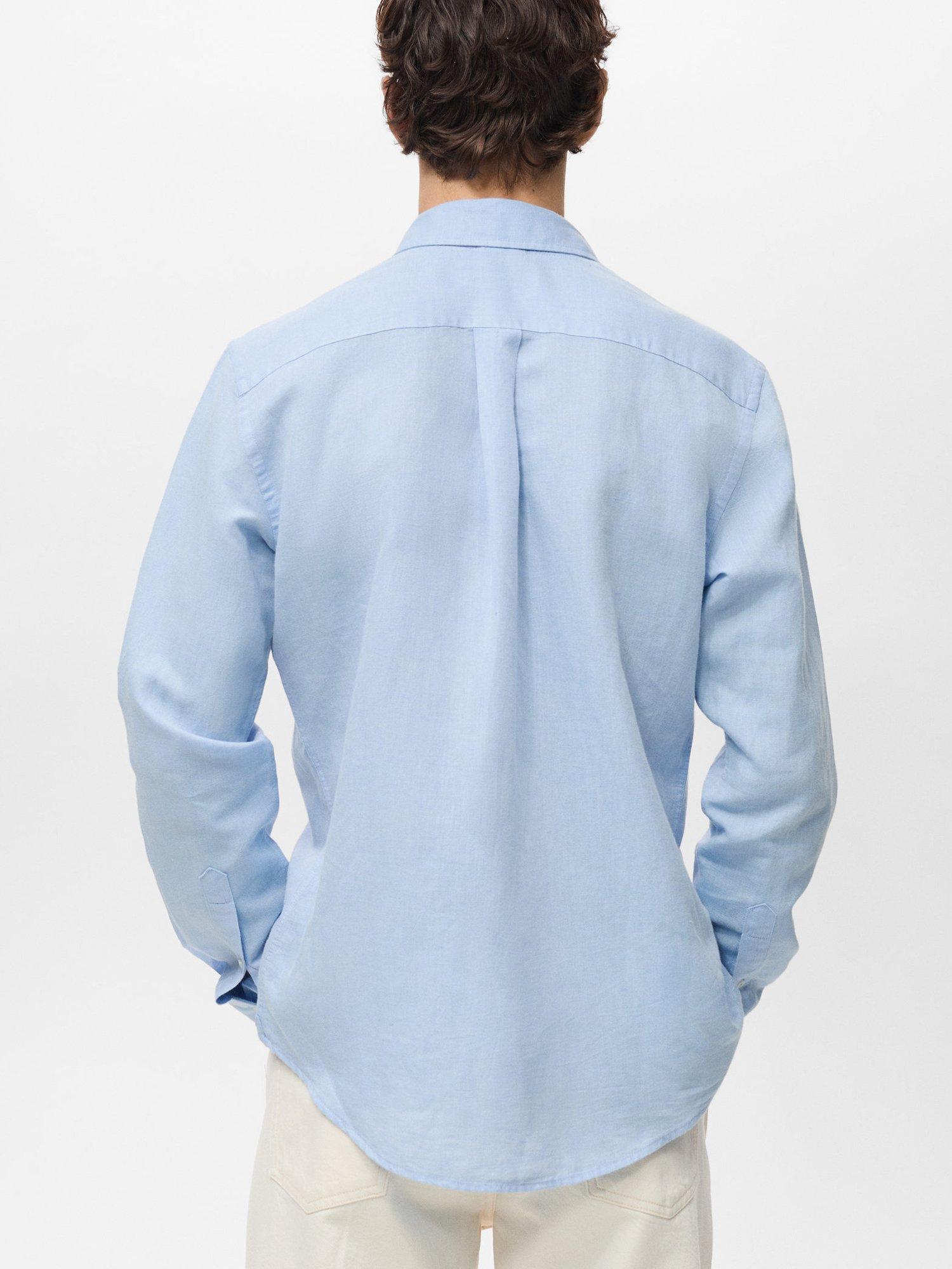 Product image 4 of 9, which shows Mango Avispa Linen Cotton Blend Regular Fit Shirt, Light Pastel Blue, XS