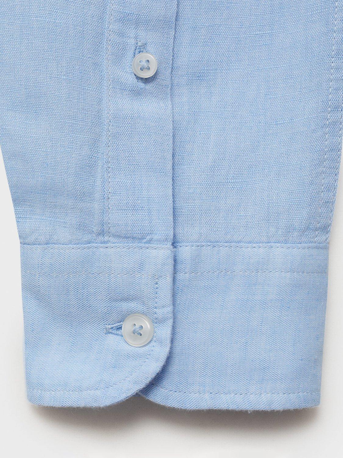 Product image 5 of 9, which shows Mango Avispa Linen Cotton Blend Regular Fit Shirt, Light Pastel Blue, XS