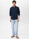 Mango Avispa Linen Cotton Blend Regular Fit Shirt, Navy
