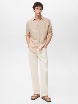 Mango Avispa Linen Cotton Blend Regular Fit Shirt - view 2, Light Pastel Brown