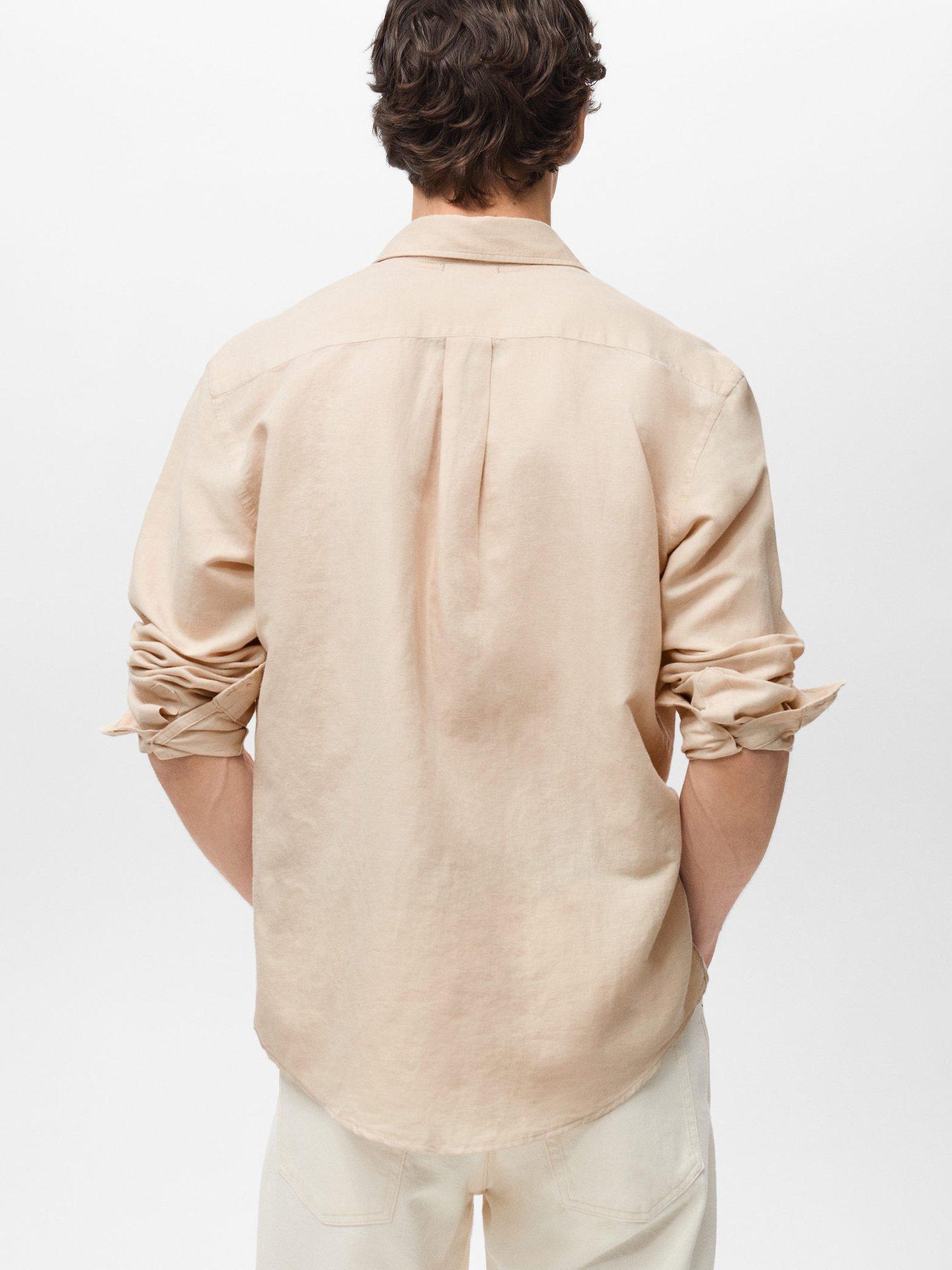 Product image 4 of 9, which shows Mango Avispa Linen Cotton Blend Regular Fit Shirt, Light Pastel Brown, XS
