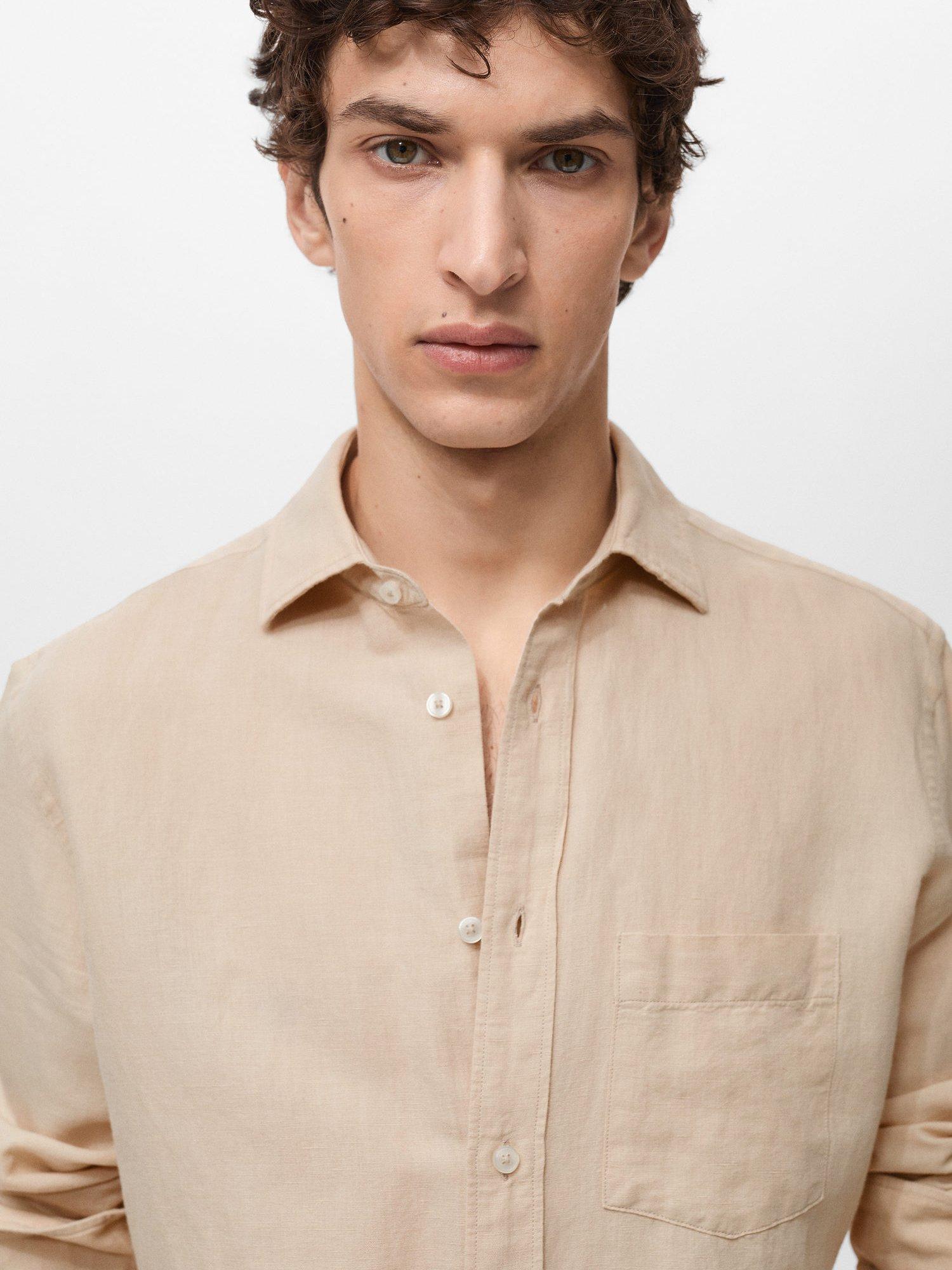 Product image 6 of 9, which shows Mango Avispa Linen Cotton Blend Regular Fit Shirt, Light Pastel Brown, XS