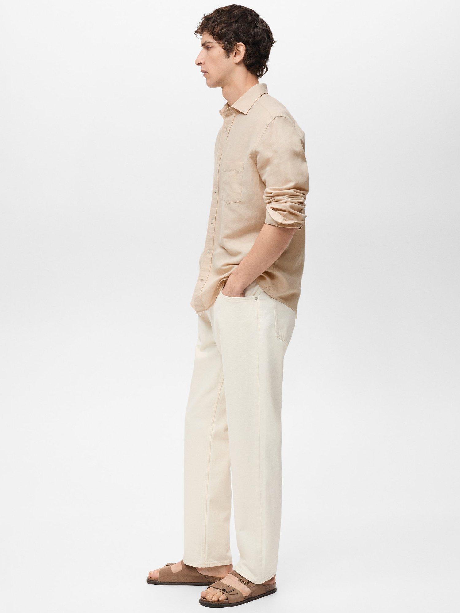 Product image 7 of 9, which shows Mango Avispa Linen Cotton Blend Regular Fit Shirt, Light Pastel Brown, XS