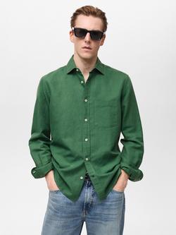 Mango Avispa Linen Cotton Blend Regular Fit Shirt, Bright Green