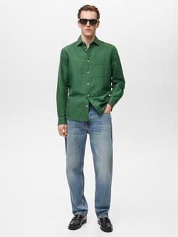 Mango Avispa Linen Cotton Blend Regular Fit Shirt - view 2, Bright Green