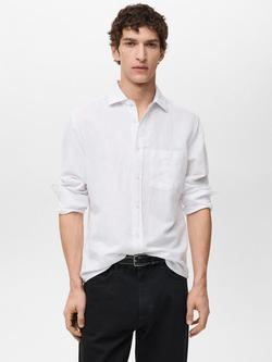 Mango Avispa Linen Cotton Blend Regular Fit Shirt, White