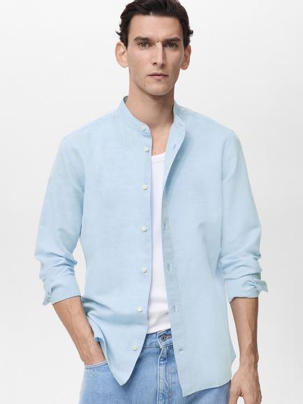 Mango Chennai Linen Blend Regular Fit Shirt, Mid Blue